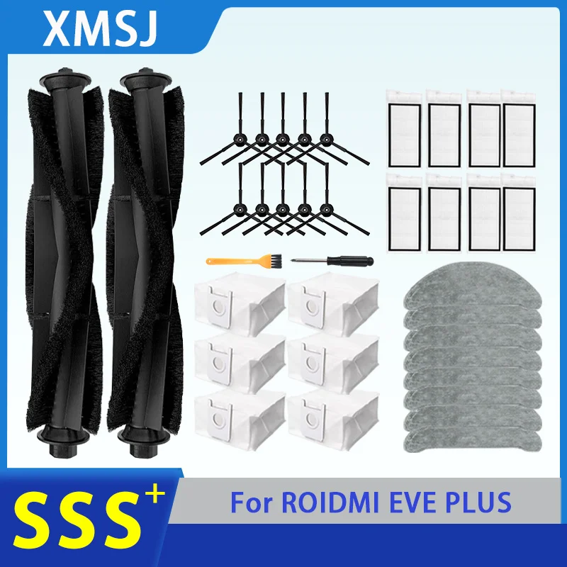 

For Xiaomi ROIDMI EVE PLUS Accessories Dust Bag HEPA Filter Main Side Brush Mop Cloth Rag Robot Vacuum Cleaner Replacement Parts