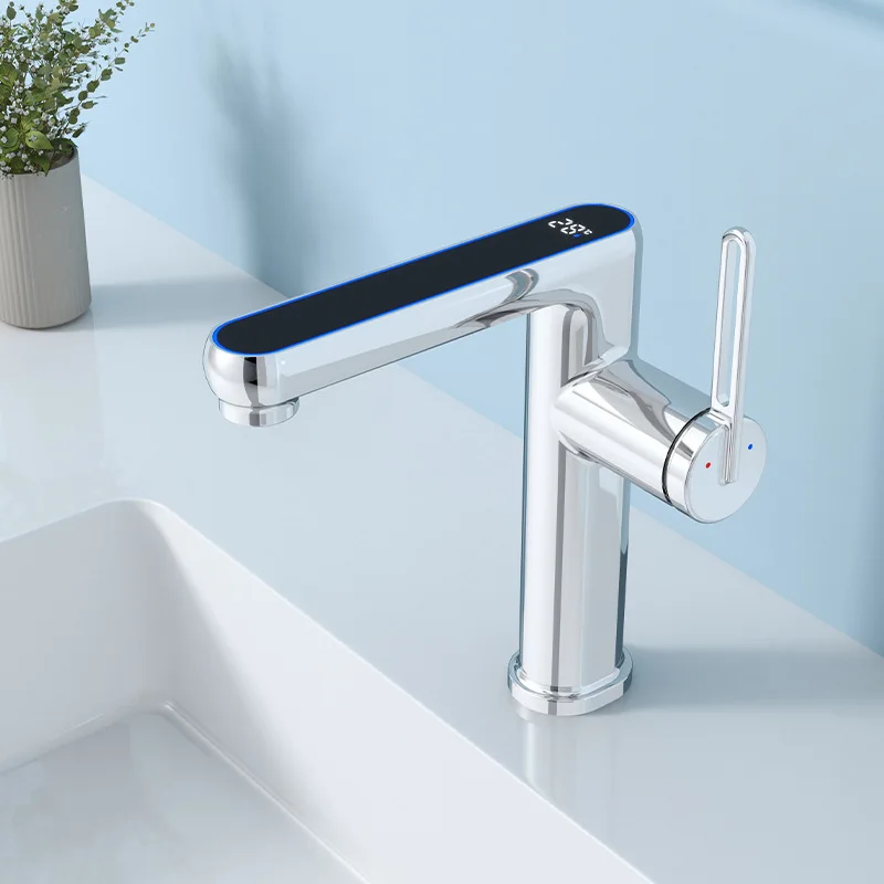 Смеситель для раковины с цифровым дисплеем медный кран серого цвета верхний и