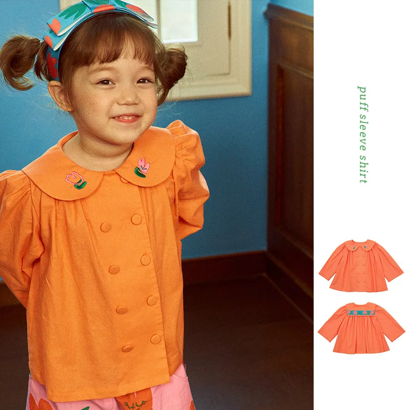 

Girls Lapel Blouse Korean Children's Clothings 2022 Spring Summer Cotton Shirt For Children Cute Long-Sleeved Casual Kid Clothes