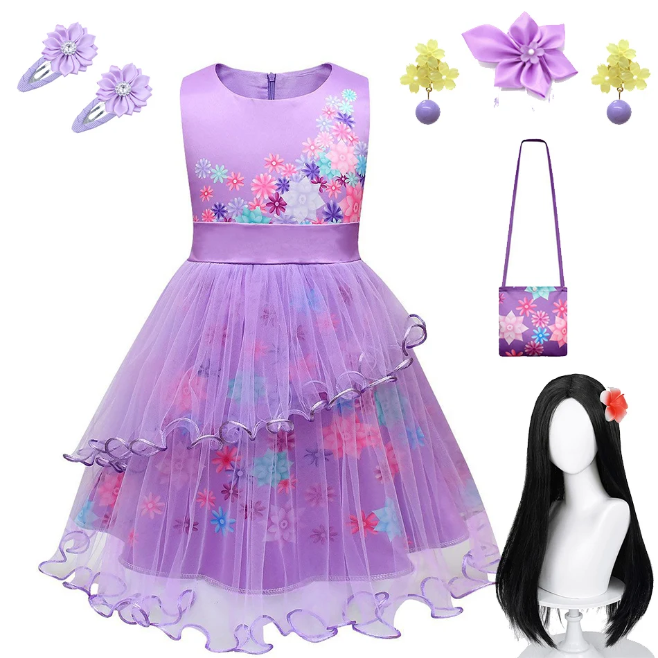 Disney Girls Princess Costume Dress Encanto Cosplay Isabela Princess Dress Suit Charm for Girl Carnival Birthday Party Halloween