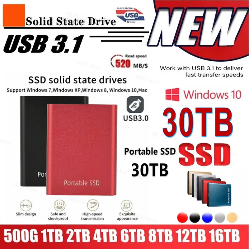 

SSD 500GB 1TB Hard Drive External Type-C High Speed USB3.1 2TB 4TB 8TB 16TB SSD Storage Portable HD Hard Disk For Laptop Mac ps4
