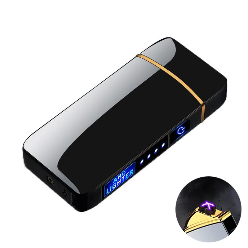 

New Metal Windproof Double Arc Plasma Electric Lighter, Pulse Flameless Fingerprint Touch Sensing USB Charging Lighter For Men