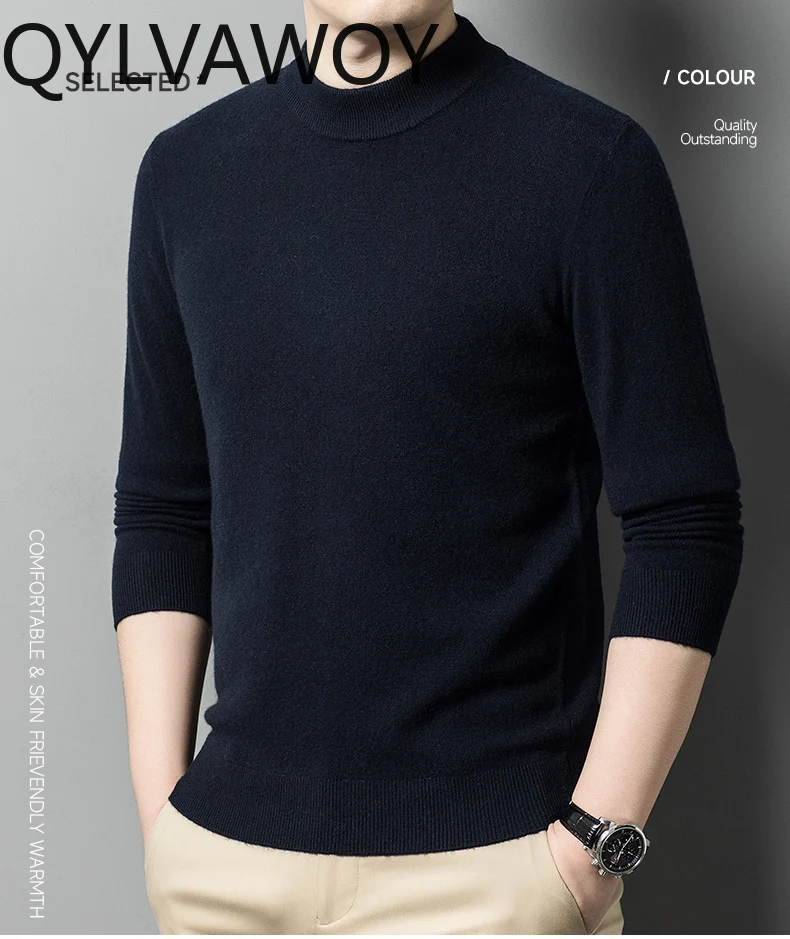 QYLVAWOY 100% кашемировая мужская одежда пуловеры утепленный свитер с ложным