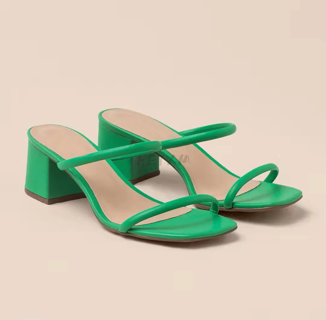 

Slippers Women 2022 Summer New Fashion Square Head One Word Sandals And Slippers Women Thick Heels Medium Heel Slippers Women