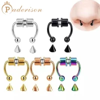 stainless steel fake piercing nose ring women hoop septum non piercing nose clip rock hiphop magnet fashion punk body jewelry