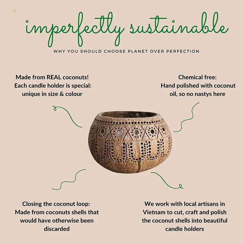 Coconut Shell Wood Candle Holders (Set Of 3) With Scented Tealight Candles - Boho Decor Votive