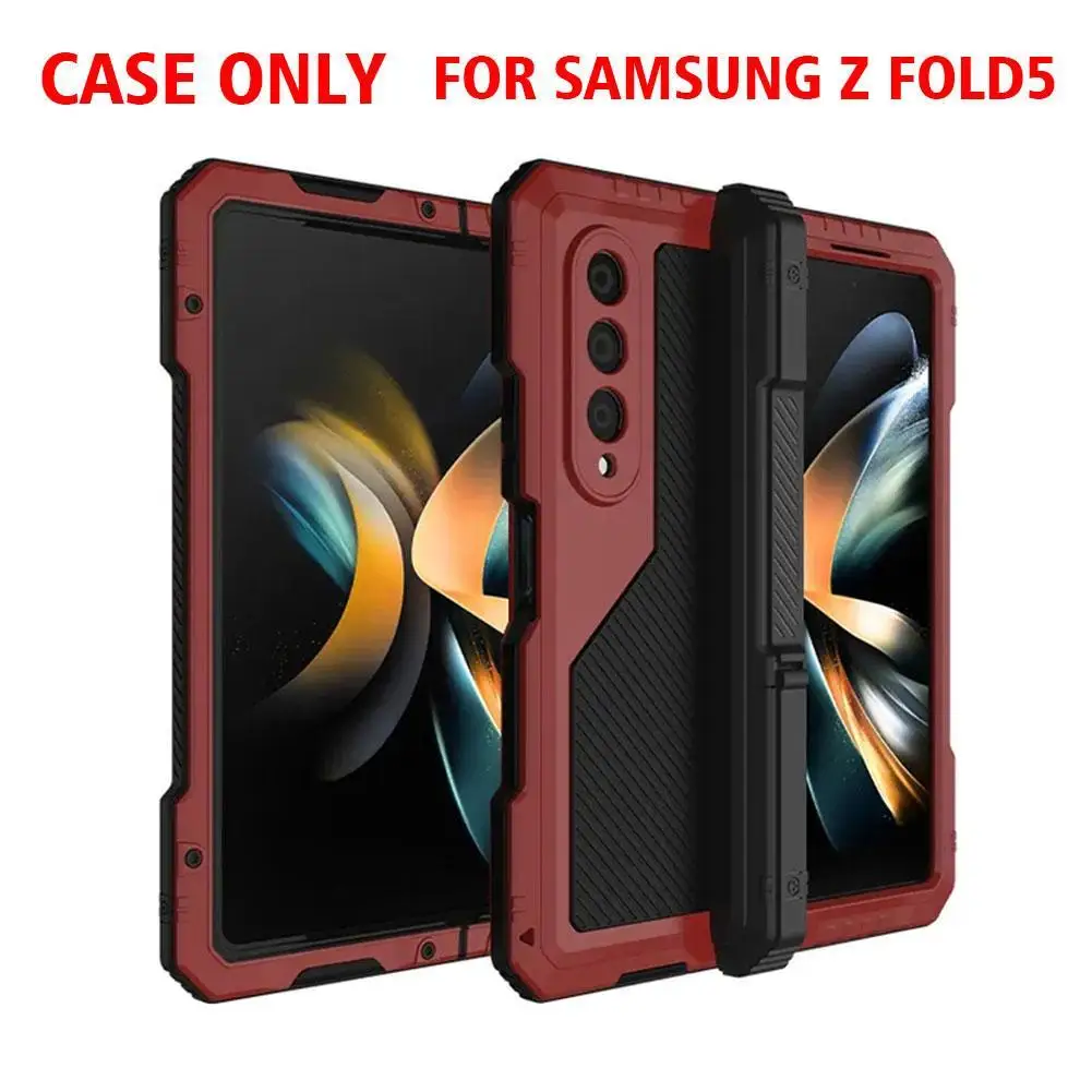 

Модный чехол для телефона Samsung Galaxy Z Fold 5, металлический чехол с S-держателем для ручки, Прочный чехол для телефона