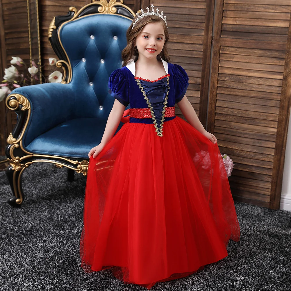 

European Style Girl Wedding Dress Short Sleeve Exquisite Princess Dress For Party Big Girl Tutu Dress of 5-14 Years Old