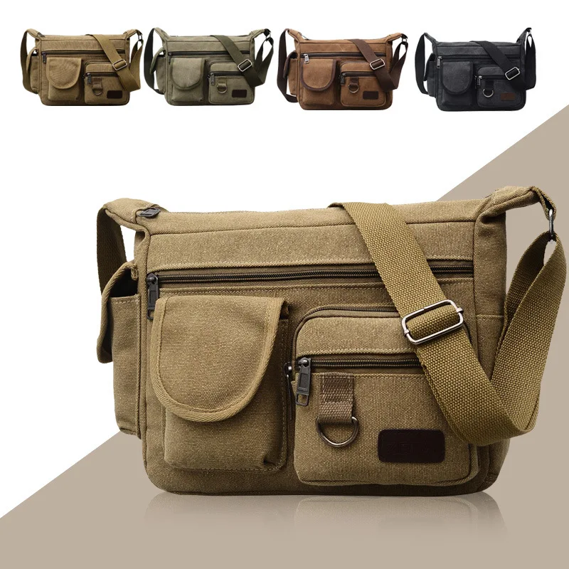 

Men's Retro Canvas Messenger Bag Travel Casual Handbags Shoulder Bag Male Student Trend Sports Crossbody Bag Business Men Bag