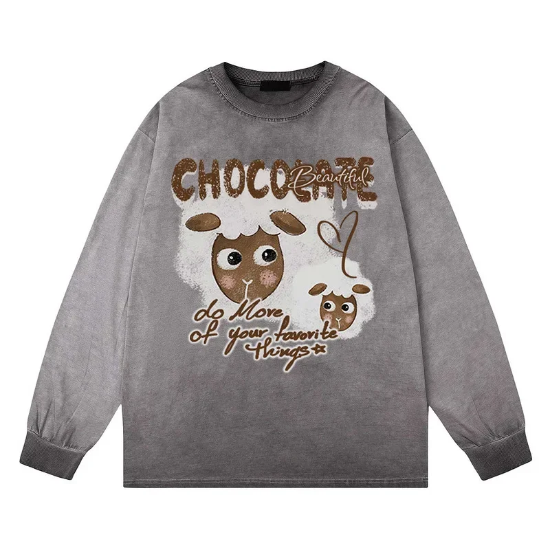 Винтажная потертая футболка с длинным рукавом в американском стиле свободный