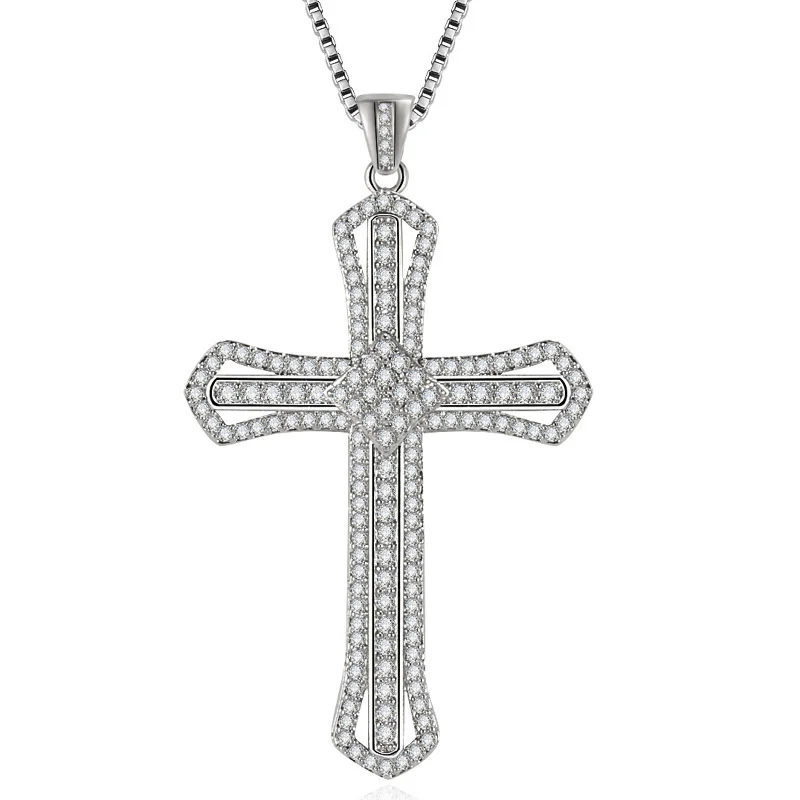 Luxury Crystal Cross Necklace For Women Jewelry High Grade 925 Sterling Silver Necklace Lady Pendant  Shiny Choker Accessories