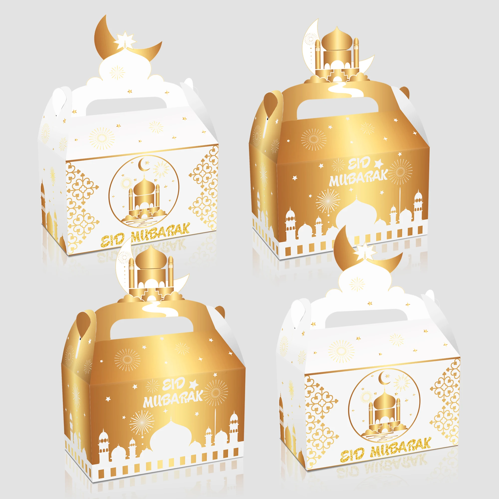 

DD117 4Pcs Muslim Moon Castle Eid Mubarak Party Favor Box Candy Packing Gift Boxes Bags Ramandan Festival Cake Party Decorations