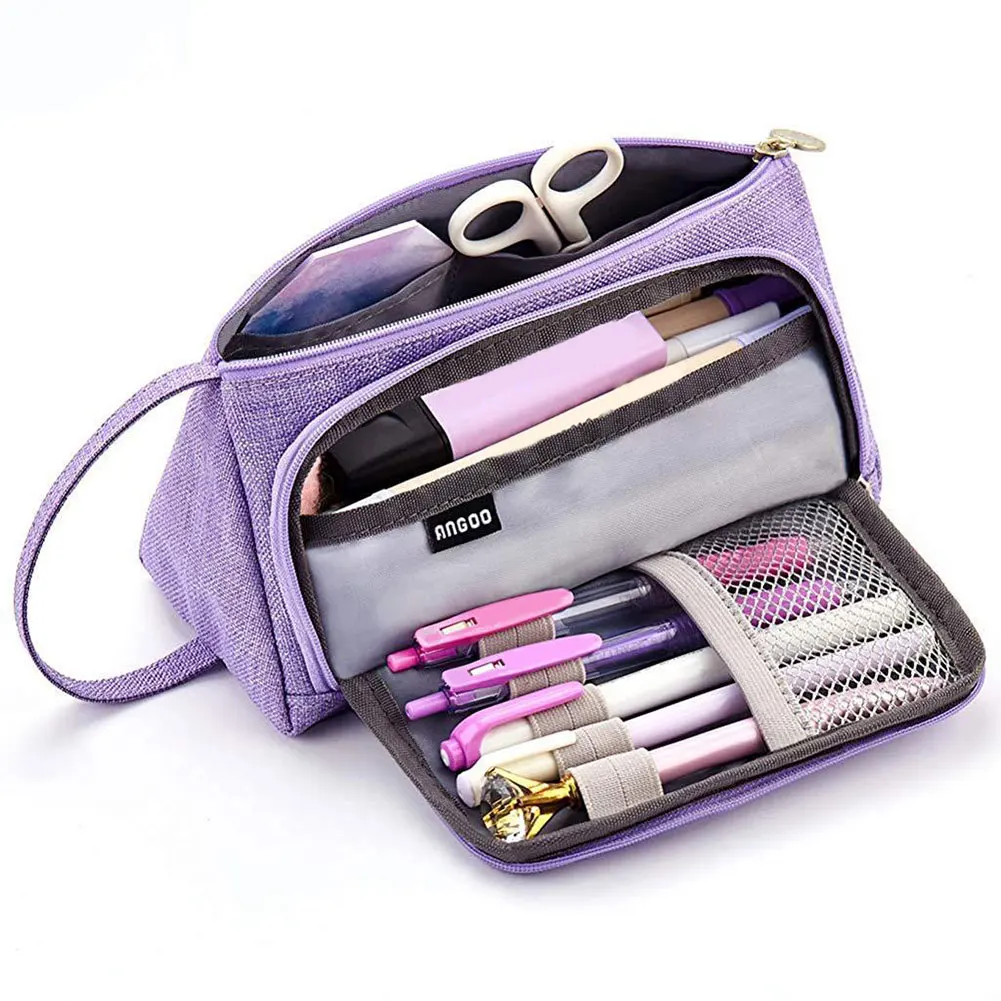 

Simple Pencil Case Student Stationery Organizer Large Capacity Storage Bag Pen Pocket Office School Supplies Purple Polyester