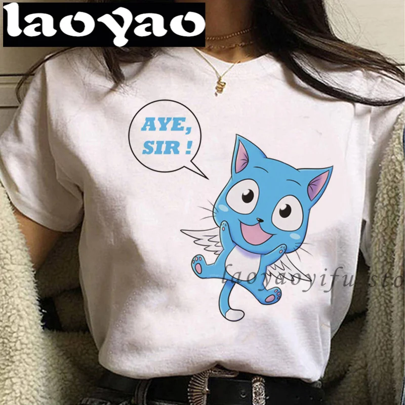 

Футболка женская/мужская с японским аниме «Фея хвост», белый топ с японской манга, одежда для пар, уличная одежда, кавайная футболка для пар ...