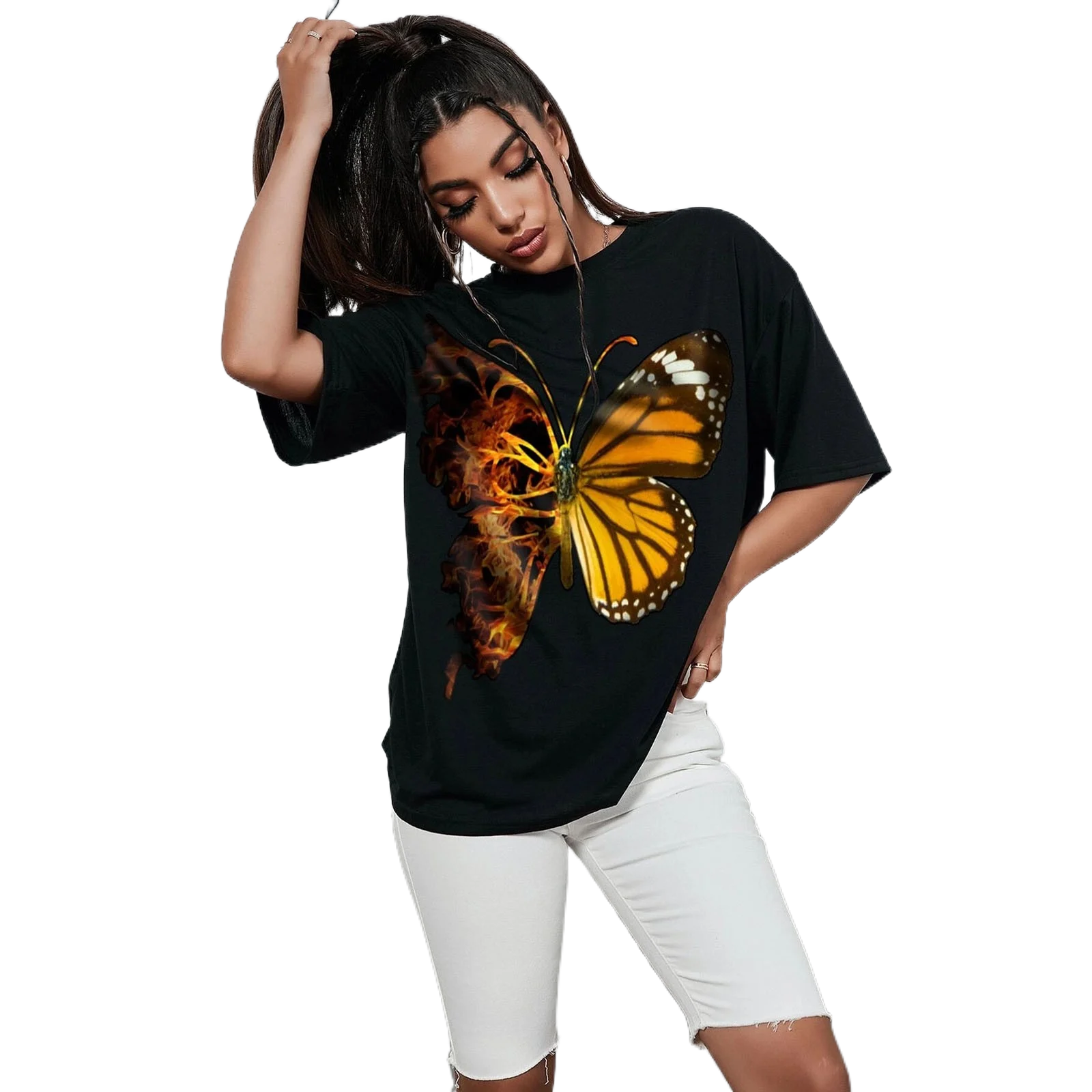 

Women's Oversized T-shirt 3d Abstract Butterfly Pattern Short-sleeved Streetwear Hip Hop Rock Vintage Clothing O-neck Tops Tees