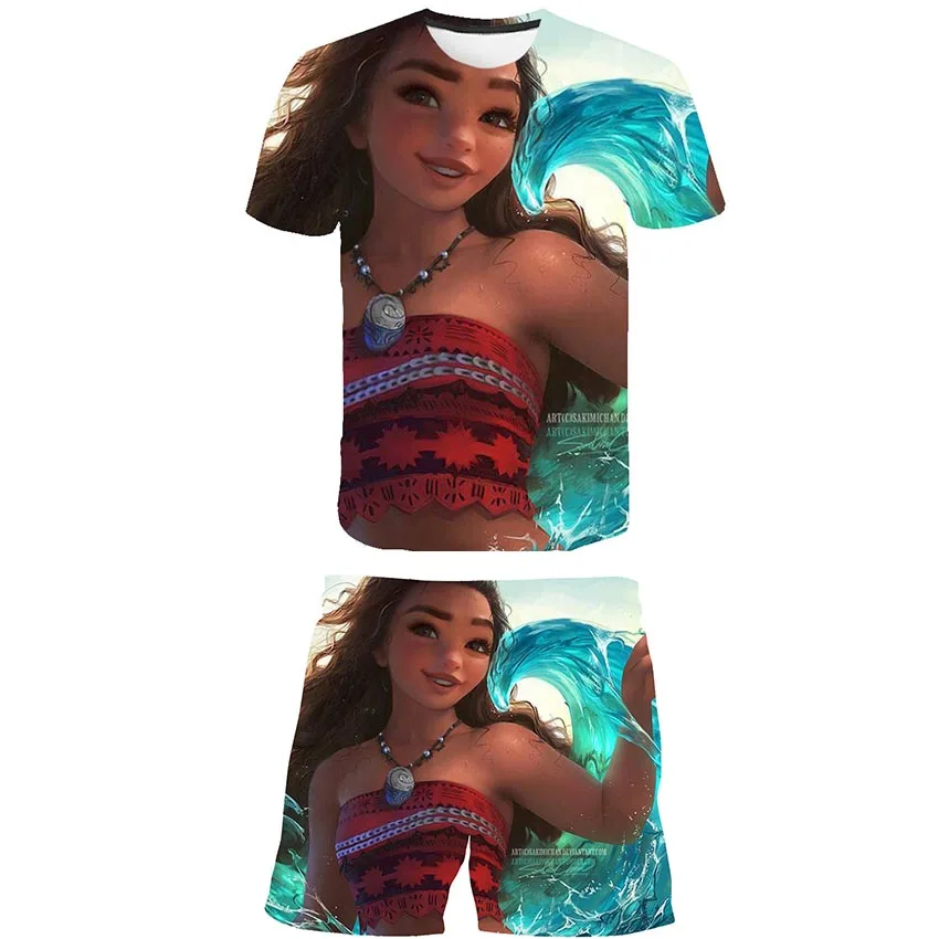 

2022 Baby Summer Disney Moana Princess Clothing Sets Kids Summer Short Sleeves T Shirts Short Pants 2PCS/Suits Costumes Outfits