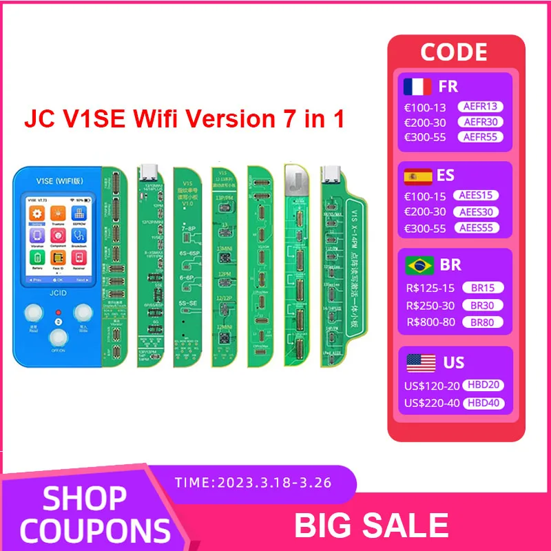 

JC V1SE Programmer for 13 promax 13 12 11 X 8 Battery Photosensitive Screen Ture Tone Fingerprint Receiver FPC Dot Matrix Repair