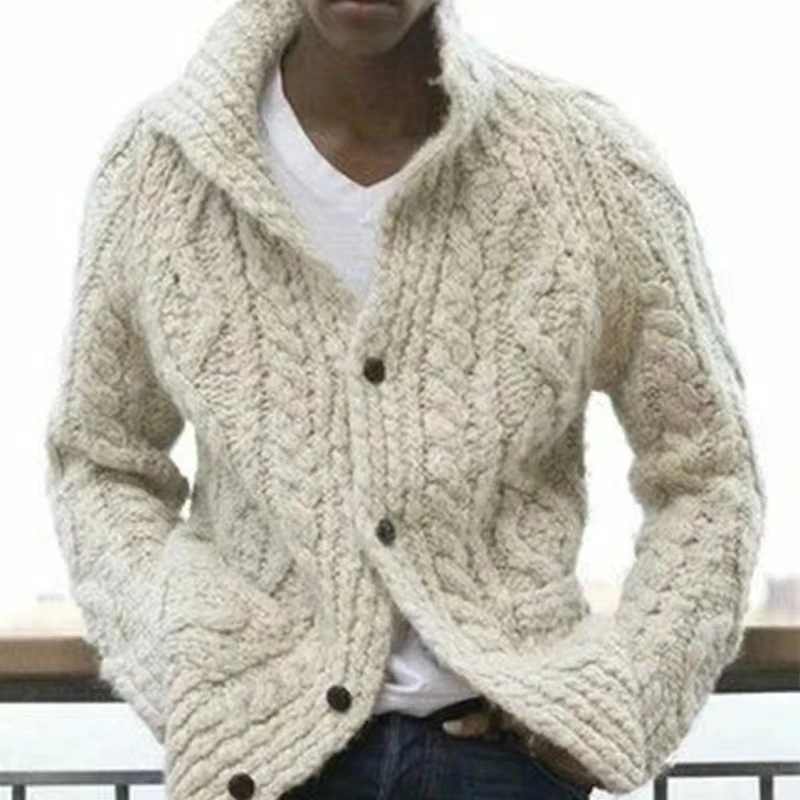 Casual Solid Knitting Cardigans Men Winter Warm Button-up Turn-down Collar Knit Jacket Coats Mens Autumn Fashion Solid Sweaters