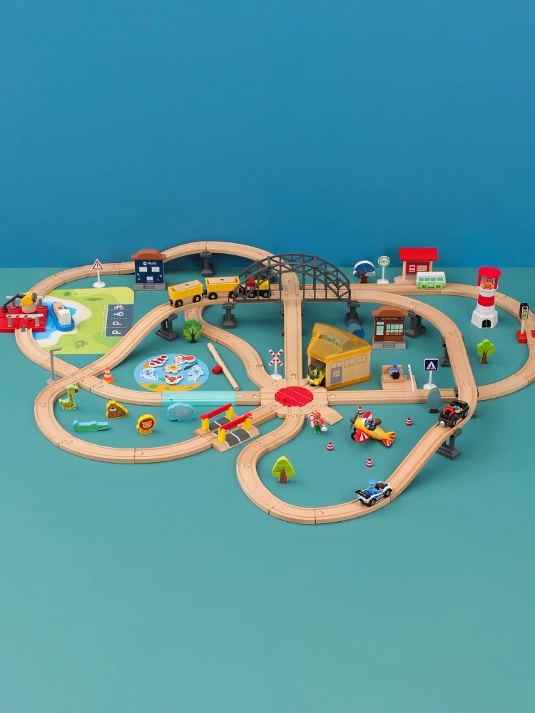 

Детский деревянный Электрический поезд трек набор Магнитный пазл строительный блок Сборка игрушки промышленный городской трек-Сцена Игрушки для мальчиков
