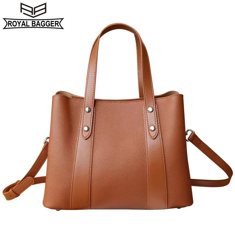 

Royal Bagger Tote Bags for Women Genuine Cow Leather Fashion Casual Large Capacity Shoulder Crossbody Bag Commuter Handbag 7110