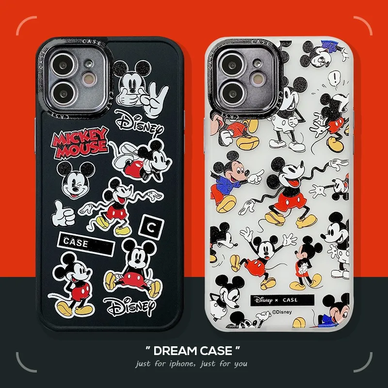 

Disney Mickey Creative All-inclusive Lens Phone Cases For iPhone 13 12 11 Pro Max XR XS MAX 8 X 7 SE Couple Anti-drop Soft Cover