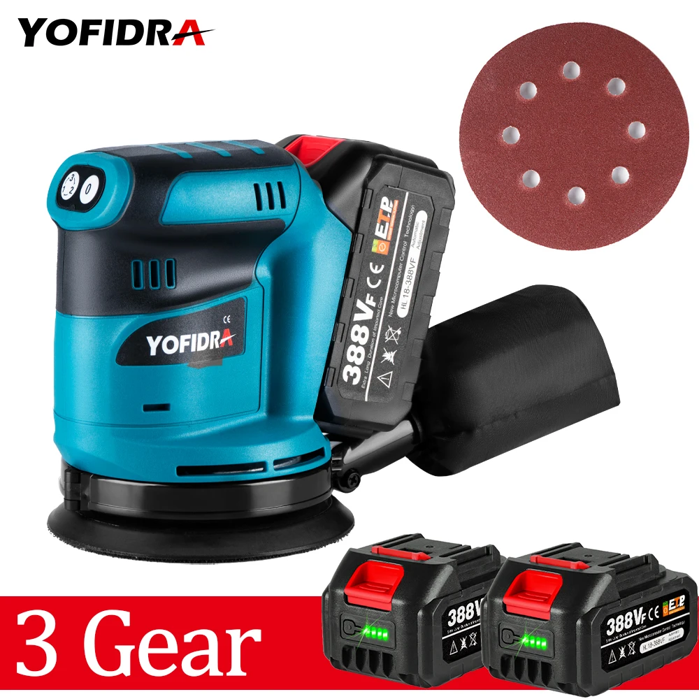 

Yofidra 125mm 3Speed Random Orbital Electric Sander Wood Grinder Polishing Grinding Sanding Machine for Makita 18V Battery Tool