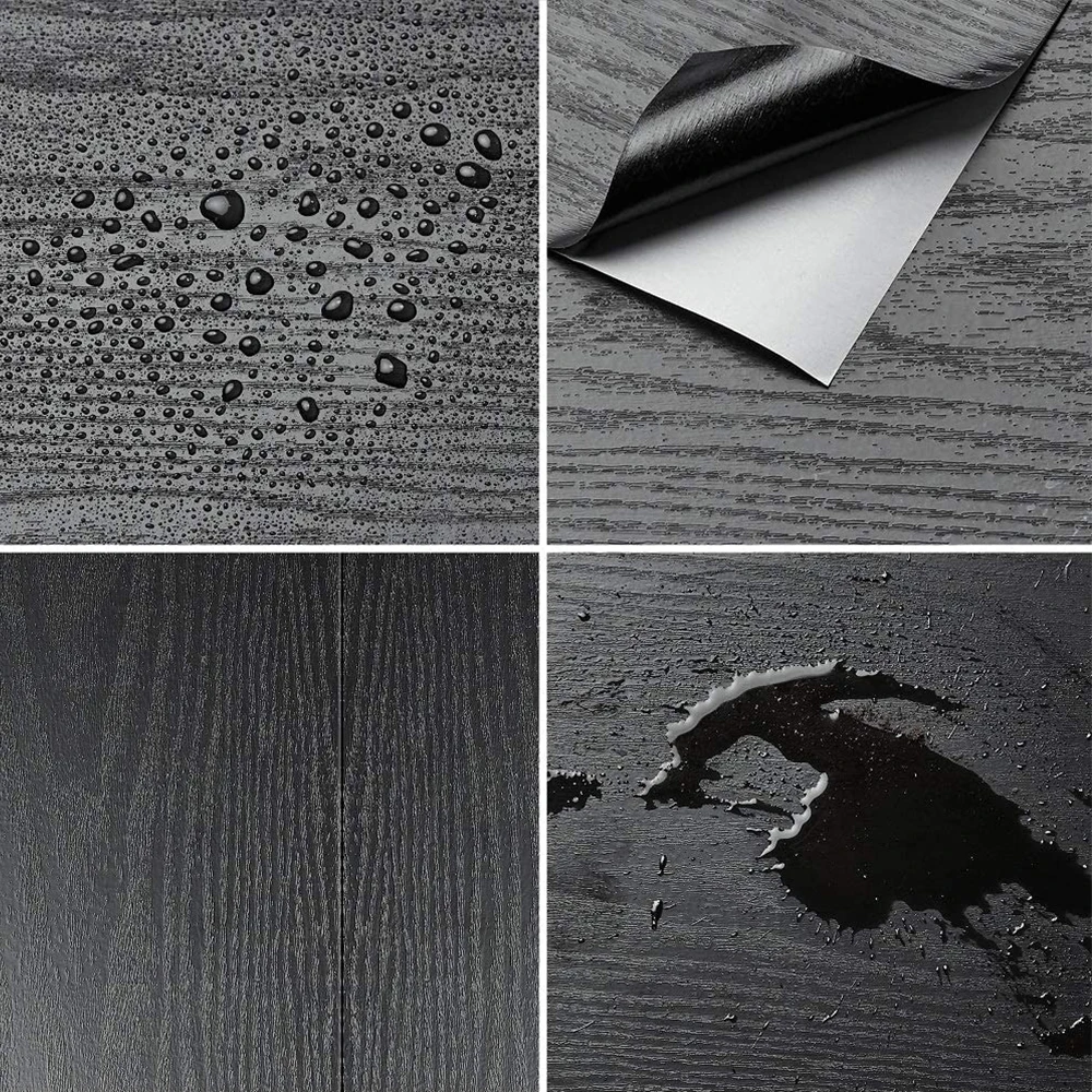 black wood grain self adhesive wallpaper film vinyl waterproof wall stickers kitchen wardrobe cabinet furniture renovation free global shipping