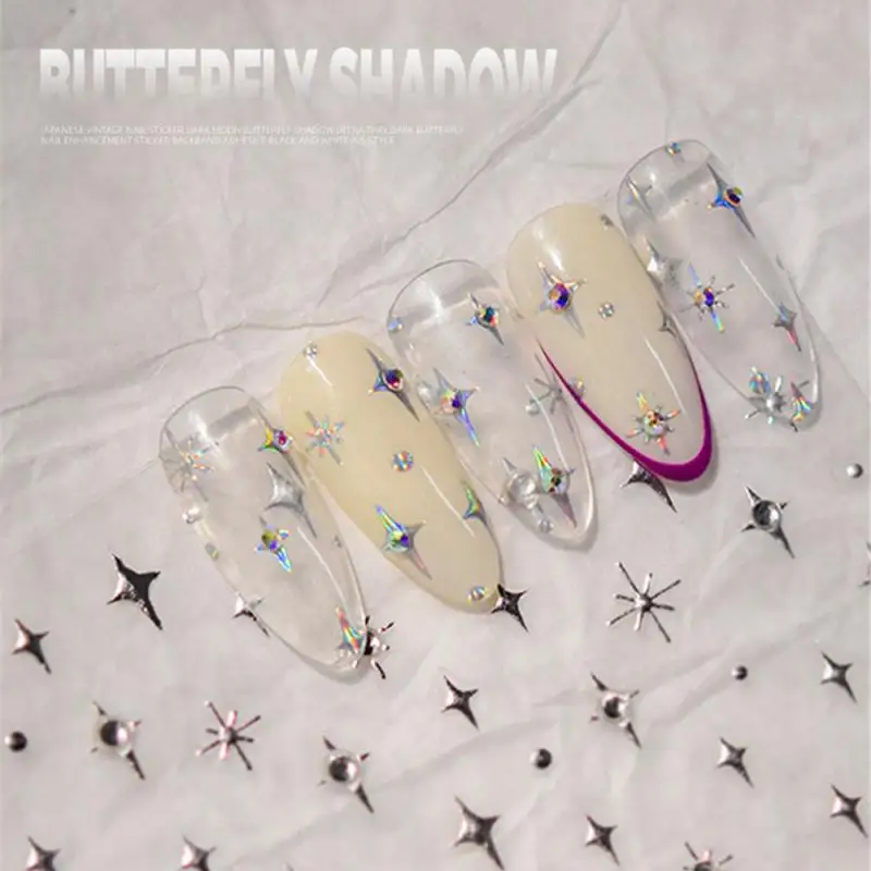 1 шт. 3D металлические серебристые золотые наклейки для ногтей со звездами маникюр