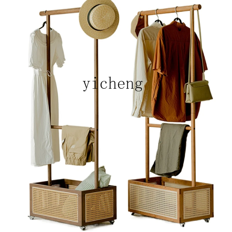 

XL Black Walnut Solid Wood Hanger Drop Removable Dirty Clothes Basket Hanger Coat Rack