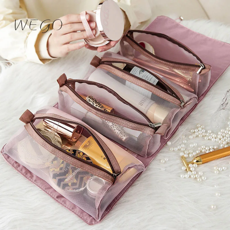 

Cosmetic Bag 4PCS In 1 For Women Zipper Mesh Separable Cosmetics Pouch Ladies Foldable Nylon Bag Rope Makeup Bag Kosmetyczka
