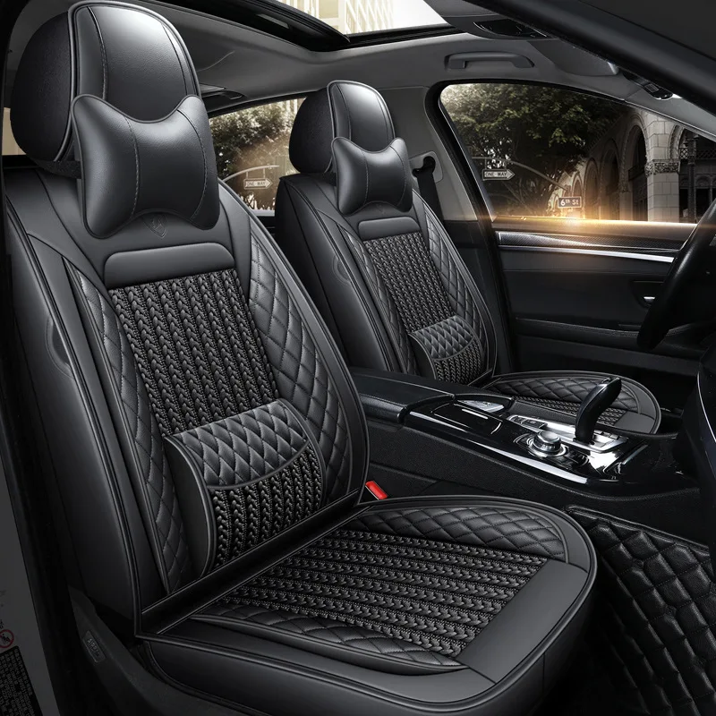 

2021 Fashion Ice Silk Stitching Leather Car Seat Covers For Audi A3 A4 A4l Q2 Q3 Q5 Universal Full Set Fit Sedan Suv (Black)