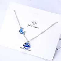 blue starry sky necklace womens neck chain pendant 925 stamp silver color korean fashion luxury quality jewelry free shipping