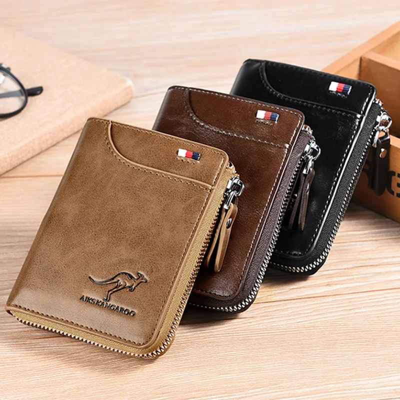 

Mens Wallet Leather Business Card Holder Zipper Purse Luxury Wallets for Men Protection Purses Carteira Masculina Luxury