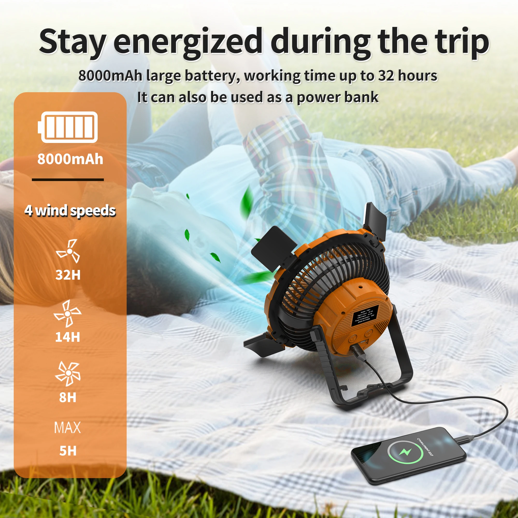 Новинка 2024 портативный вентилятор большой емкости ма подзаряжаемый Настольный