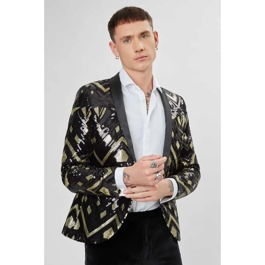 Певец концертная сцена вечерняя вечеринка блейзеры с блестками золотые черные