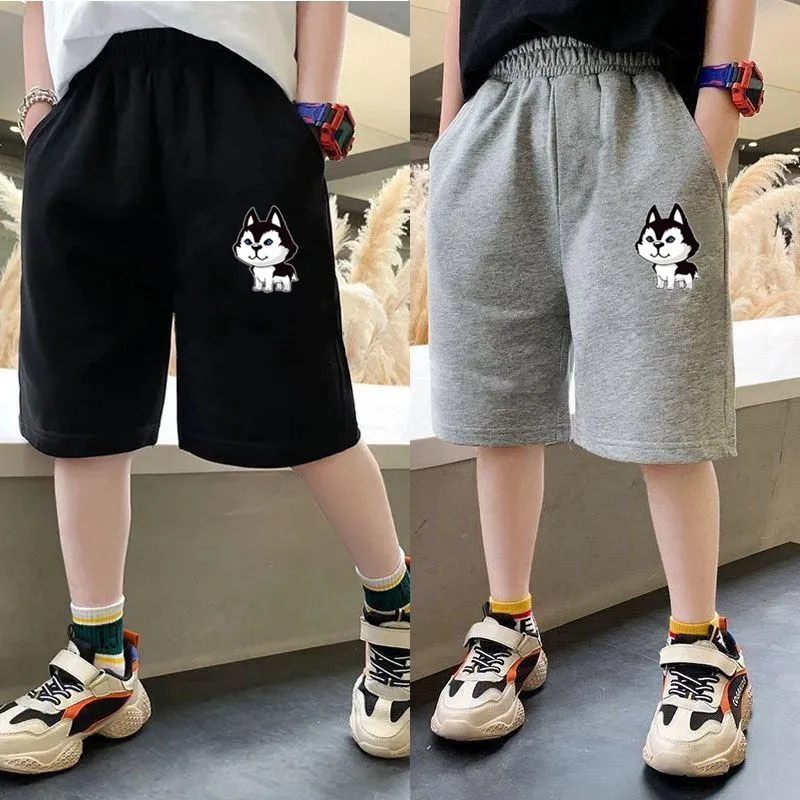 

Boys Cartoon Husky Dog Print Shorts 3-14y Children's Summer Five-point Pants Kids Cartoon Sweatpants with Pocket