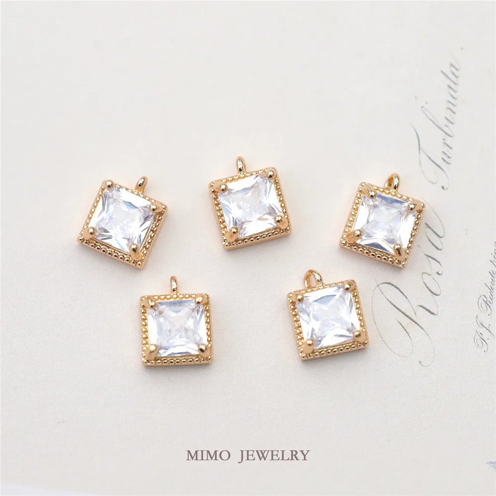

Color Preserving Copper Plated Real Gold Micro Inlaid Square Zircon Square Pendant Pendant DIY Handmade Accessories