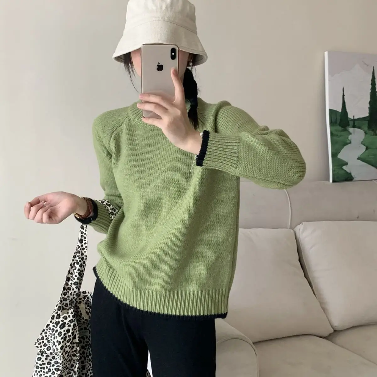 

Autumn and Winter New Casual Knitwear Top Vintage Versatile Loose and Lazy Round Neck Pullover Sweater
