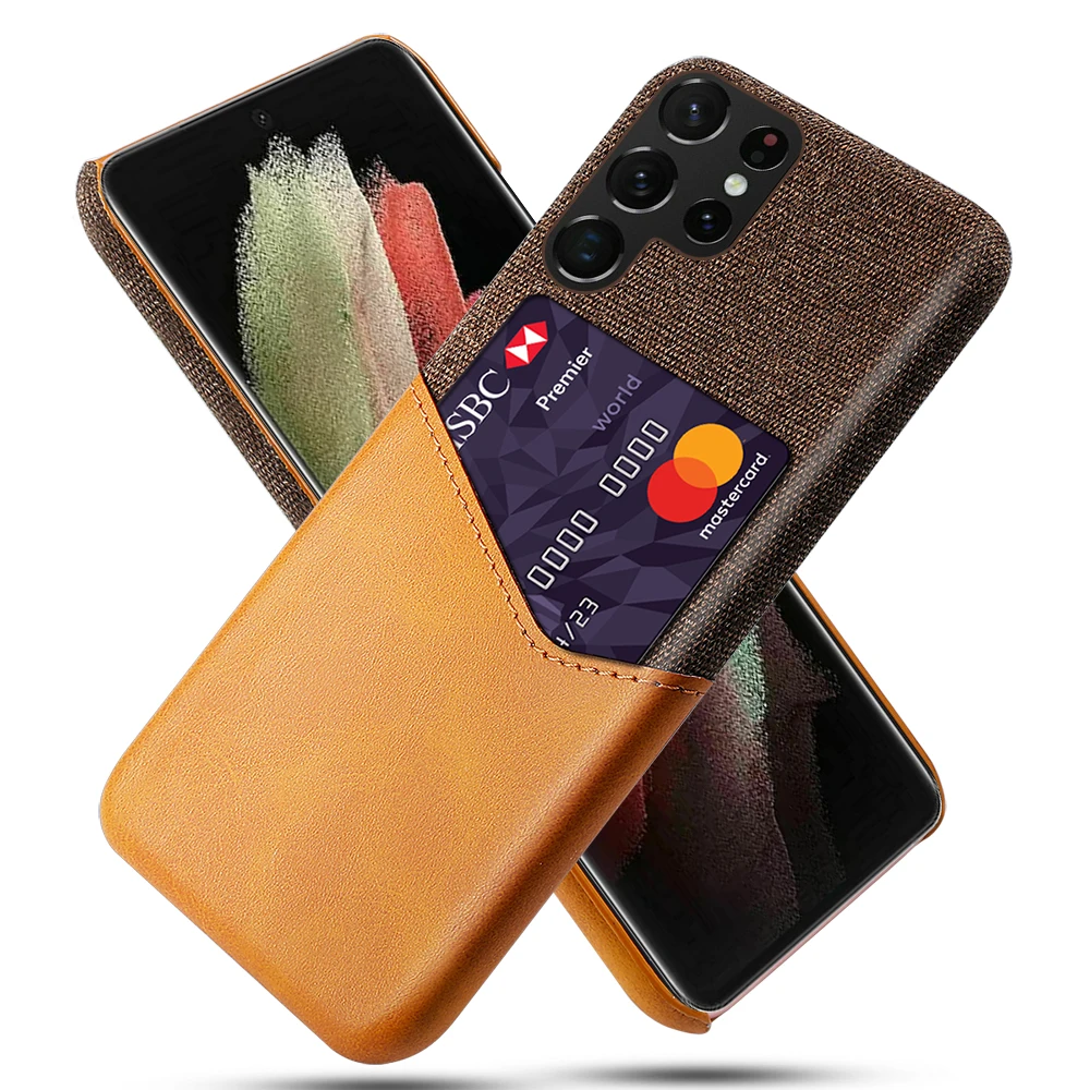 

For Samsung S22 S21 Ultra Plus Case Credit Card Cloth Fabric Cover Galaxy Note 20 Ultra A53 A13 A32 A73 A52 A72 A12 A21S A52S