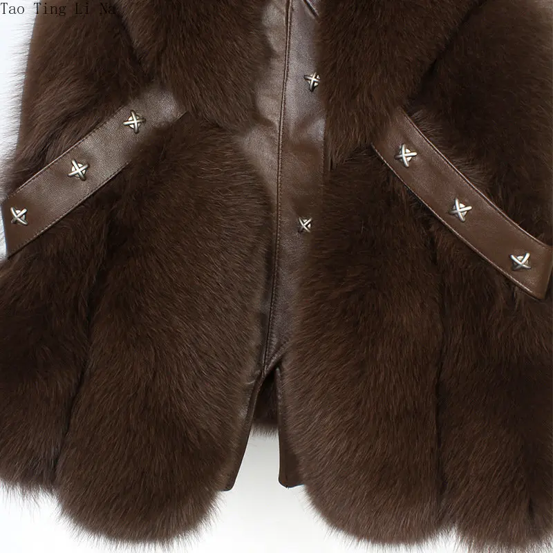 2023 Women New Genuine Fox Fur Vest with Back Streamer H9 enlarge