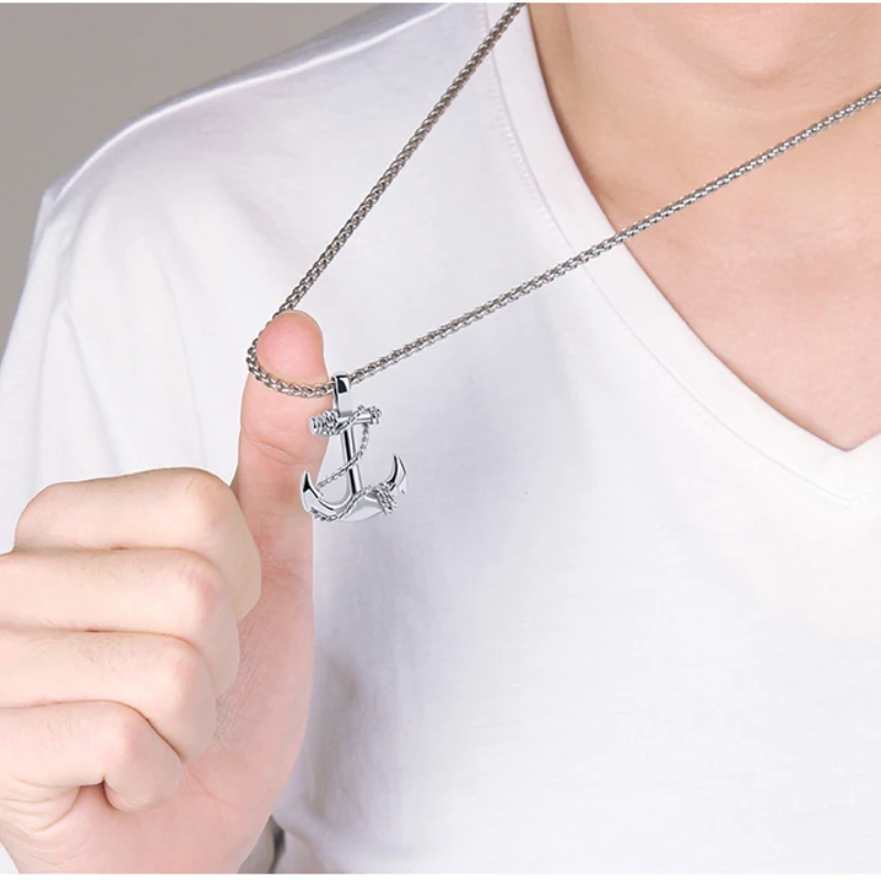 Exquistie Caribbean Pirates Anchor Cross Necklaces for Men Women Pendant Gift Hip Hop Fashion Men Jewelry Anchor Retro Necklaces