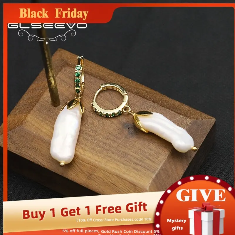 

Комплект сережек GLSEEVO из натурального барочного белого жемчуга, французская мода, романтичные Цветочные роскошные украшения, свадебные под...