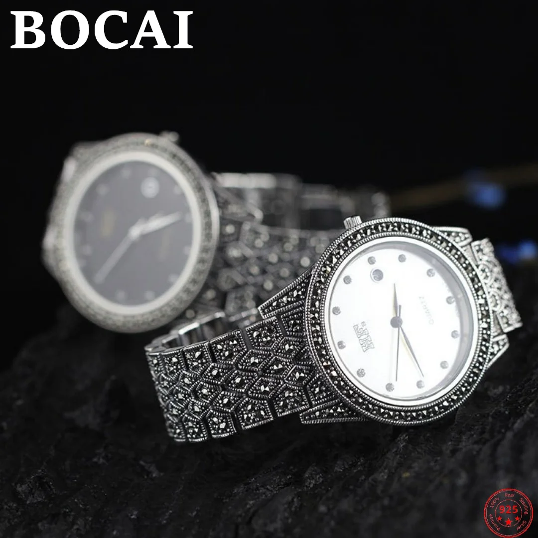 

BOCAI S925 Sterling Silver Bracelets for Men Women 2023 New Women's Fashion Watch Watdsh Square Bangle Argentum Hand Jewelry