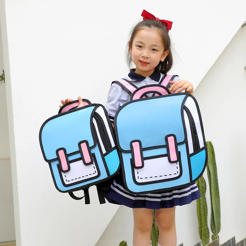 MRLD Girls 3D Three-dimensional Backpack Trend Two-Dimensional Children's Comic Book Bags Teenager Student Boys Fashion Backpack