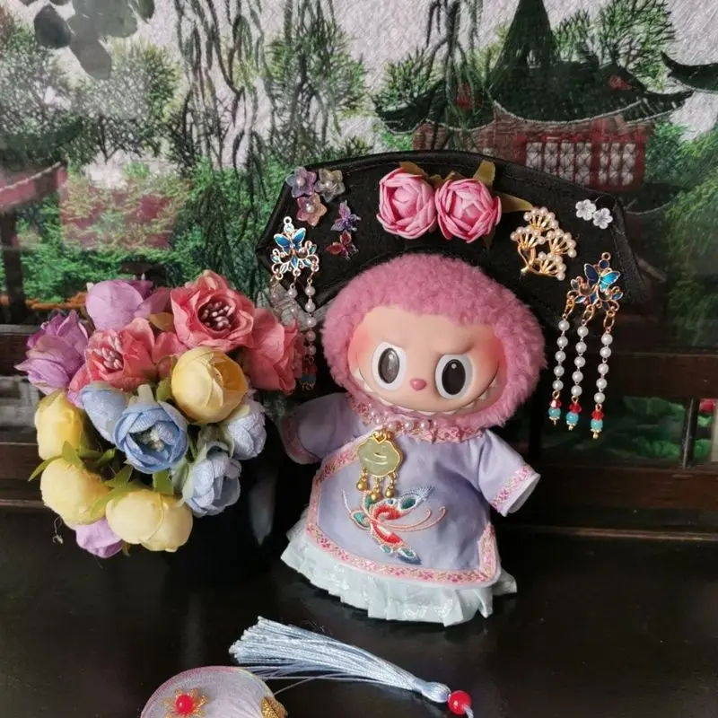 В наличии 17 см Labubu Mokoko Только одежда Платье с флагом Прозрачное платье Детское