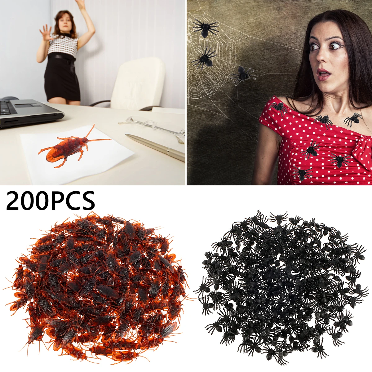 

200Pcs Realistic Bugs Prank Fake Roaches Plastic Cockroaches Bug Small Plastic Spider Realistic Imitation Halloween Supply
