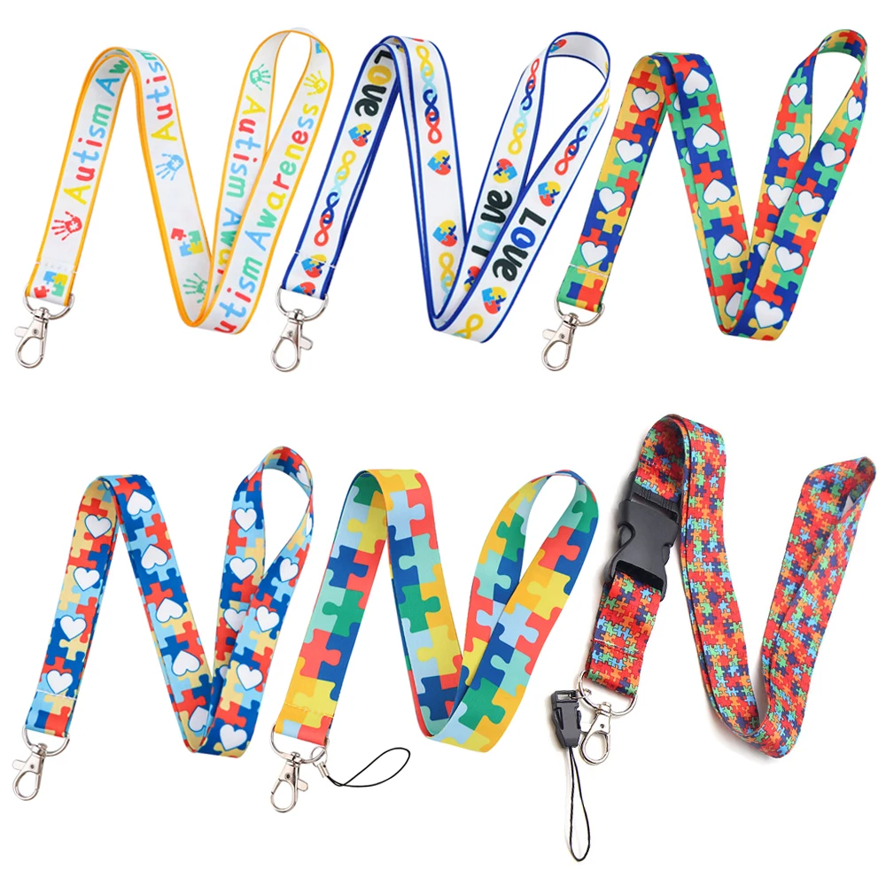 YQ1047 ленточный шнурок с изображением аутизма, шнурок для телефона, веревка для ключей, ID, бейдж, держатель, шейный ремень, брелок, шнур, веревка, петля