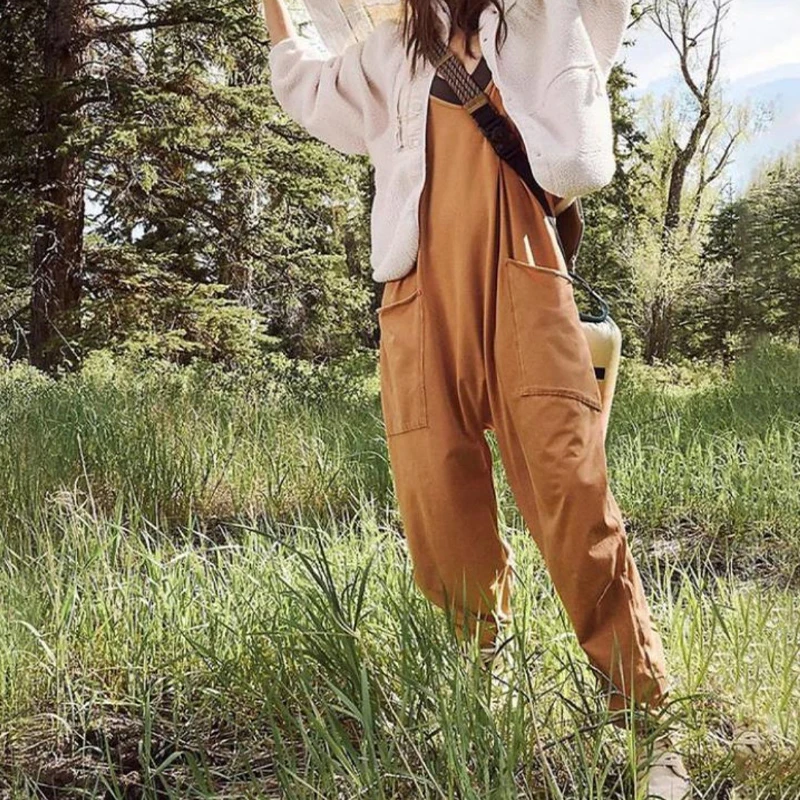European American Baggy Women's Jumpsuit Suspenders Summer Loose Casual Large Lady Pocket Vest Harem Trousers Romper Bib Pants