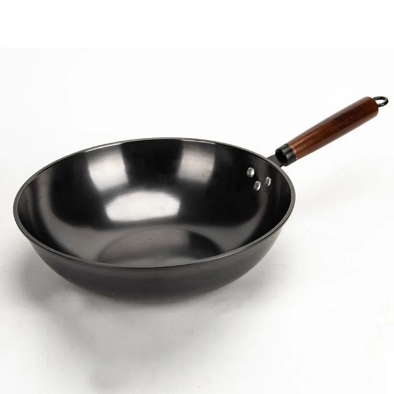 

Black wok iron pan carbon steel non-stick wok pan uncoated wok 34cm
