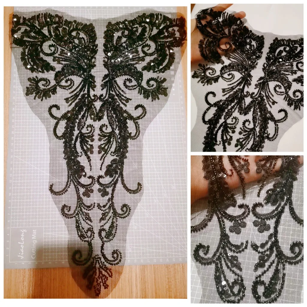 

Черная бабочка бисер блесток вышитые кружева аппликация патч Тяжелая рабочая одежда ручная работа одежда свадебное платье Шитье сделай сам